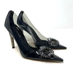 Good American Light Smoke Cinderella Pump with Sparkling Embellishment SZ 9.5